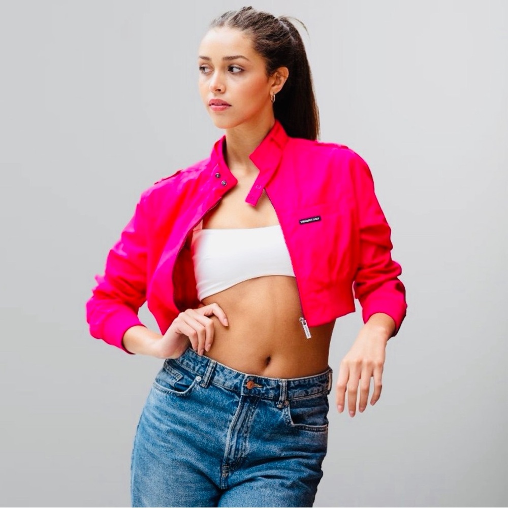 Women's Members Only. Mini Cropped Racer
Jacket - Hot Pink,